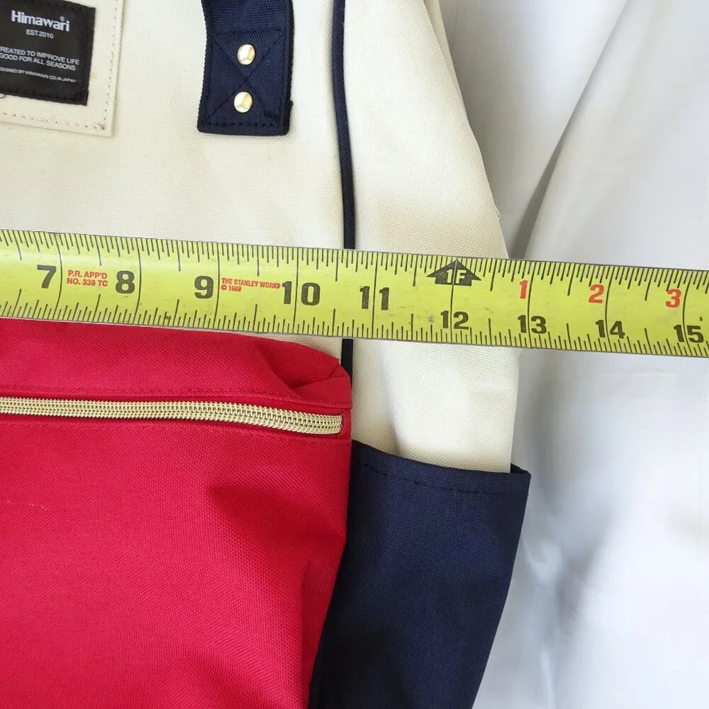 Himawari‎ Red, White & Blue Canvas Laptop Backpack USB Port Inner Pockets